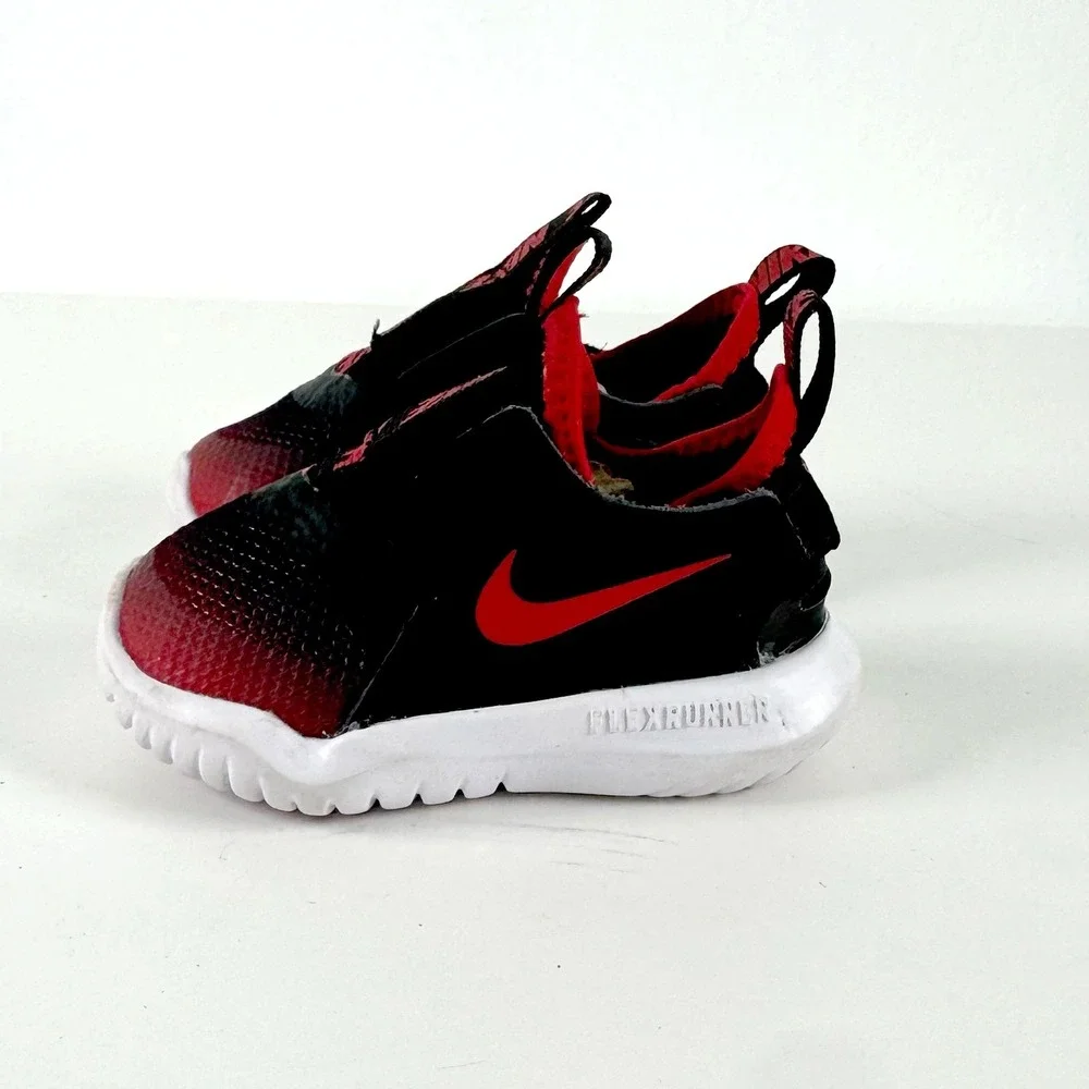 Nike Flex Runner Toddler 3C Black Red Slip‎ On Sneakers Kids Baby Athletic Shoes